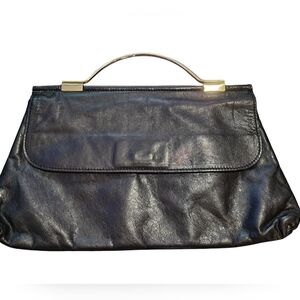 Vintage Black Leather Envelope Handbag